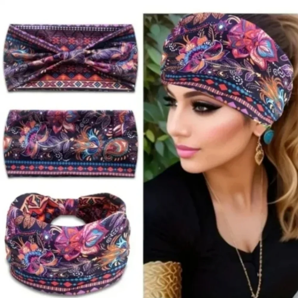 Bohemian Cross Knotted Wide Headband
